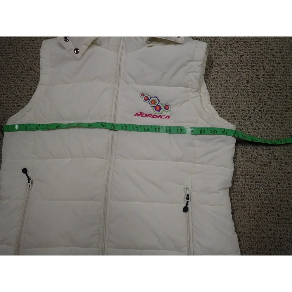 Nordica‎ Puffer Vest Women Large White Excellent Hooded Embroidered Ski Gorpcore